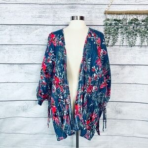 Haute Hippie Claire Blue Floral Kimono Cover Up Tropical Bohemian Plus Size 1X